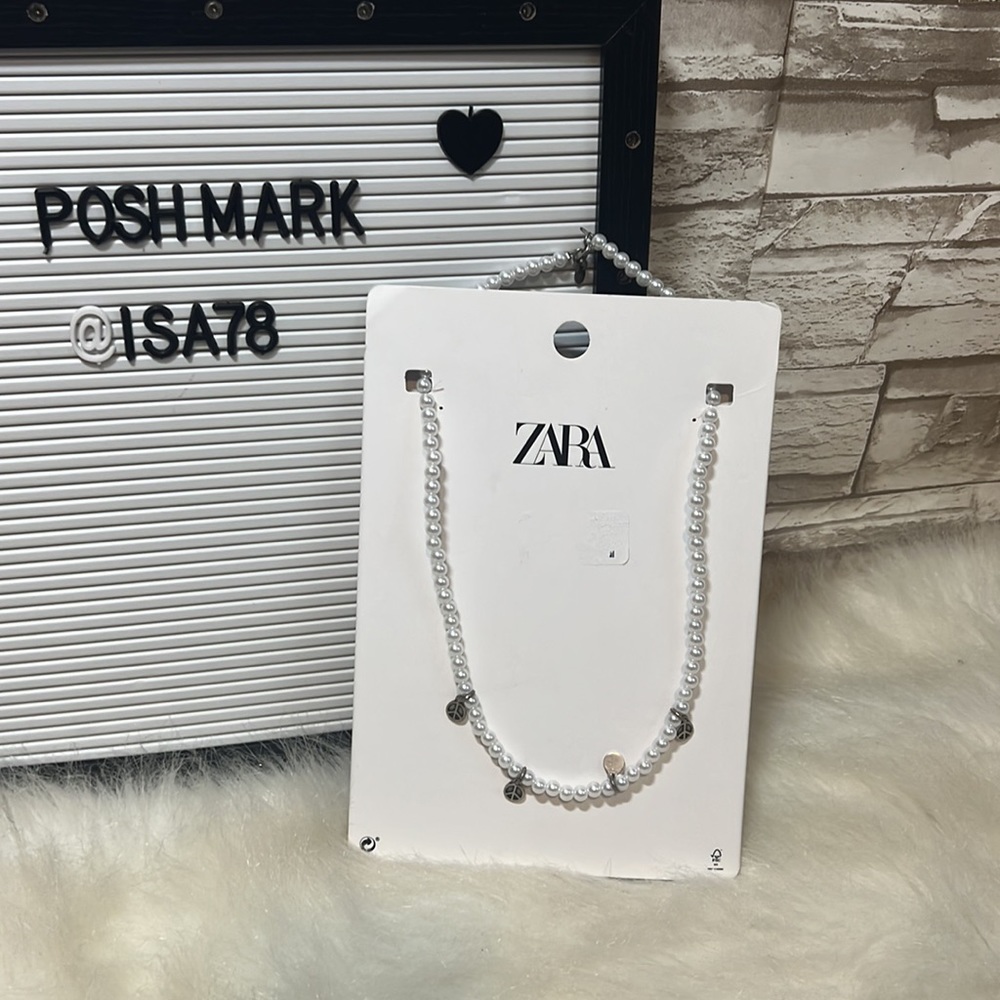 ZARA Faux Pearls Peace sign Charms Necklace
